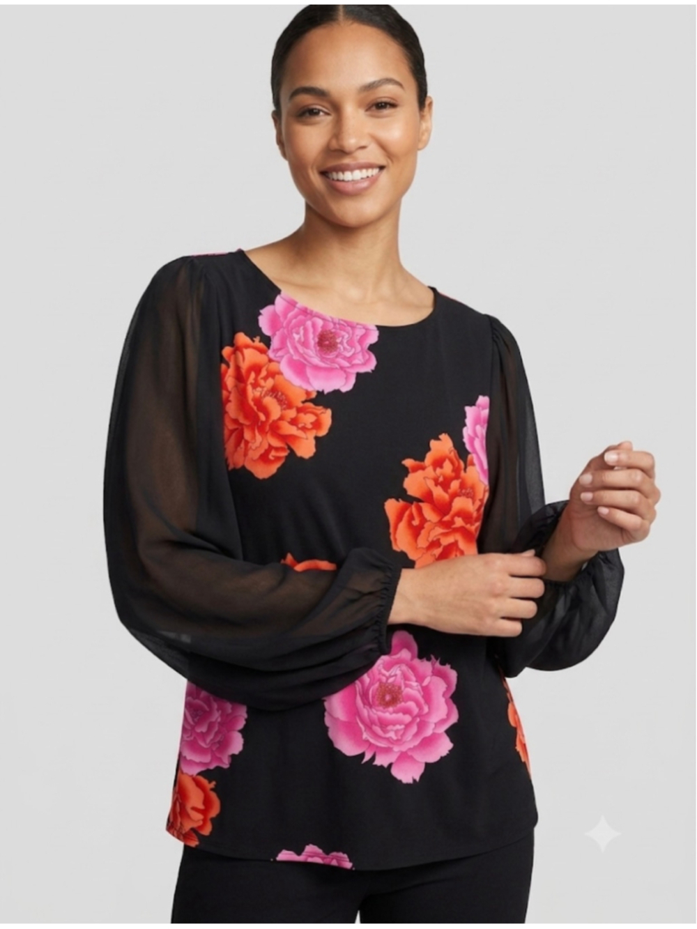 Vince Camuto Black Floral Blouse Size XL